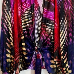 Boston Proper Red and Purple Patterned Blouse